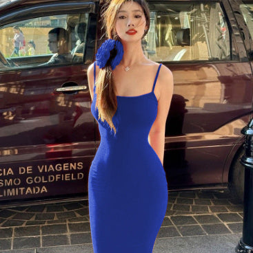 Spaghetti Strap Long Dress Slim Skinny Bodycon Party Club Suspender Casual Street Dresses