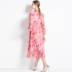 French Floral Chiffon Long Sleeve Dress Women
