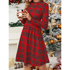 High Collar Long Sleeve Dress Christmas Style