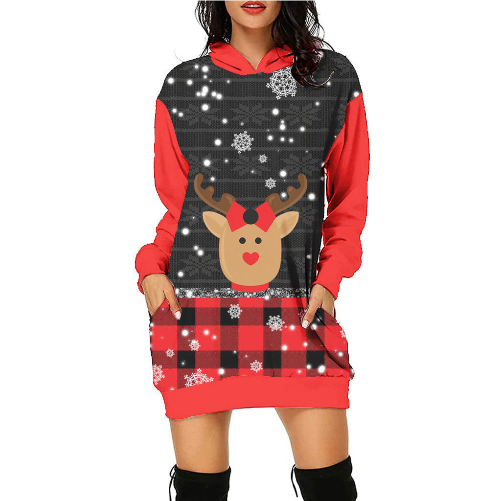 Casual Printing Christmas Holiday Party Sweater Dress