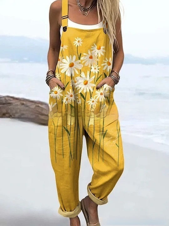 Floral Element Print Casual Jumpsuit