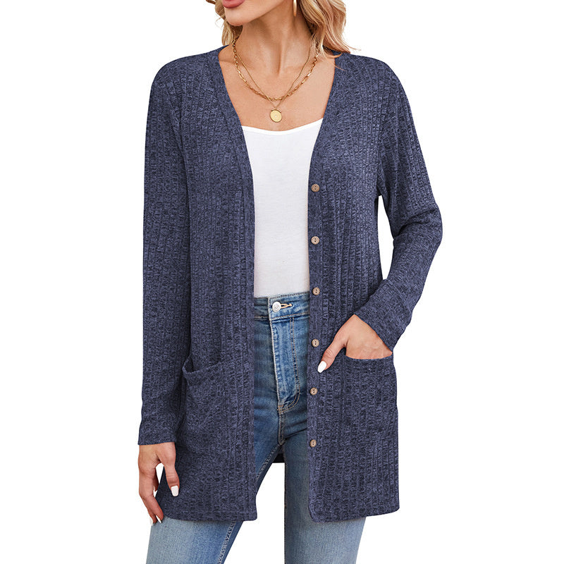 Fall Clothing Sunken Stripe Solid Color Long Sleeve Sweater