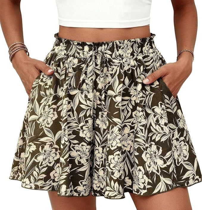High-waisted Floral Print A-line Shorts Womens Casual Loose Shorts