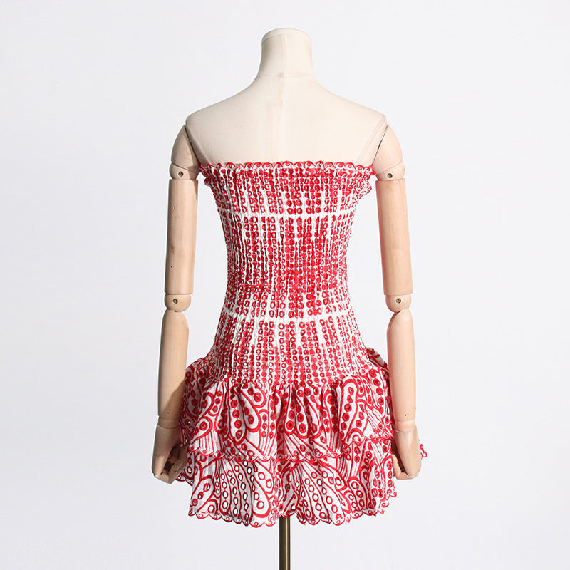 Y2K Tube Top Pleated Mini Dress â€?INS Printed A-Line Beach Party Dress for Women