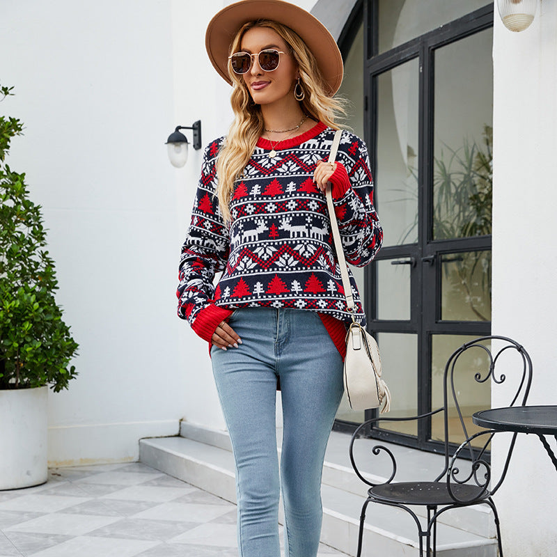 Christmas Deer Sweater Loose Round Neck