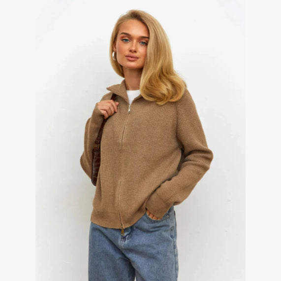 Europe And America Stripe Casual Loose Knitwear Coat Women