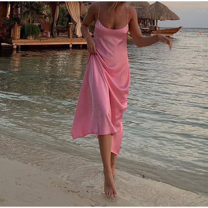 Camis Satin Long Dresses Elegant Sleeveless Slip Holiday Party Dresses Casual Backless Dresses