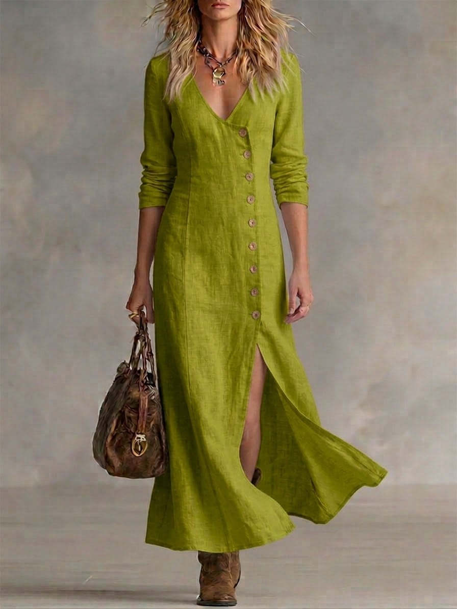 Casual Cotton-Linen Long-Sleeve Womens Dress