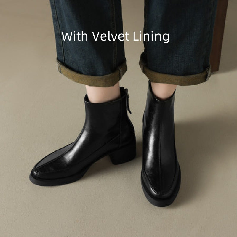 Womens Genuine Leather High-Heel Ankle Boots Fall Style For Seasons