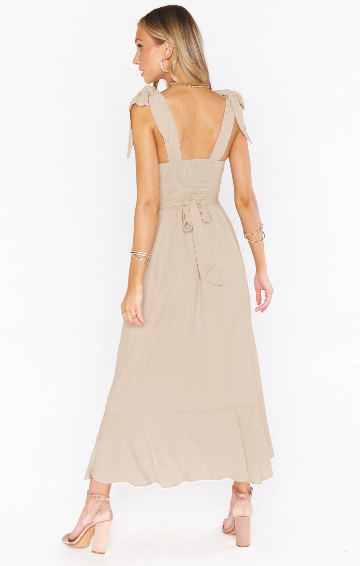 Temperament Suspender Split Dress With Lace-up Design Ruffled Beach Dresses For Women