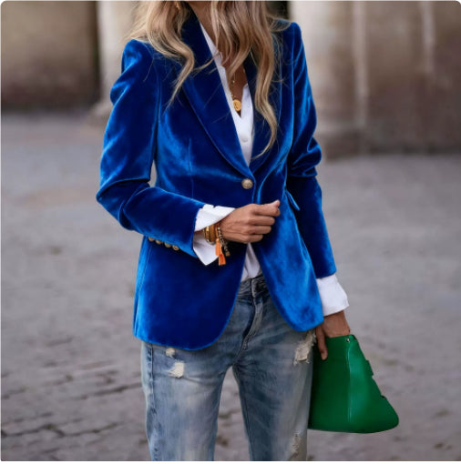 Velvet Lapel Casual Suit Business Slim Single-breasted Jacket Outwear Clothing For Women