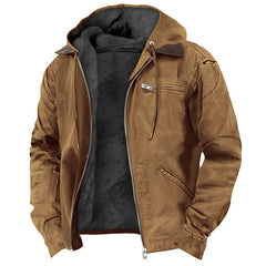 Hooded Coat With Pockets Warm Fleece Zip-up Jacket Casual Outwear Men's Clothing