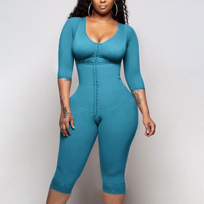 Bodyshaper For Hook And Eye Closure Long Sleeve Tummy Control Breast Support Bodysuit Shapewear