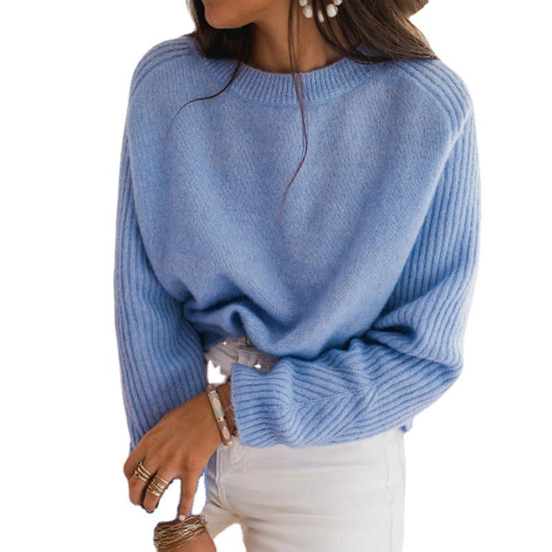Milk Blue Bedford Cord Sweater Round-collar Long-sleeve Knitwear Casual Clothing Knit Top Outerwear