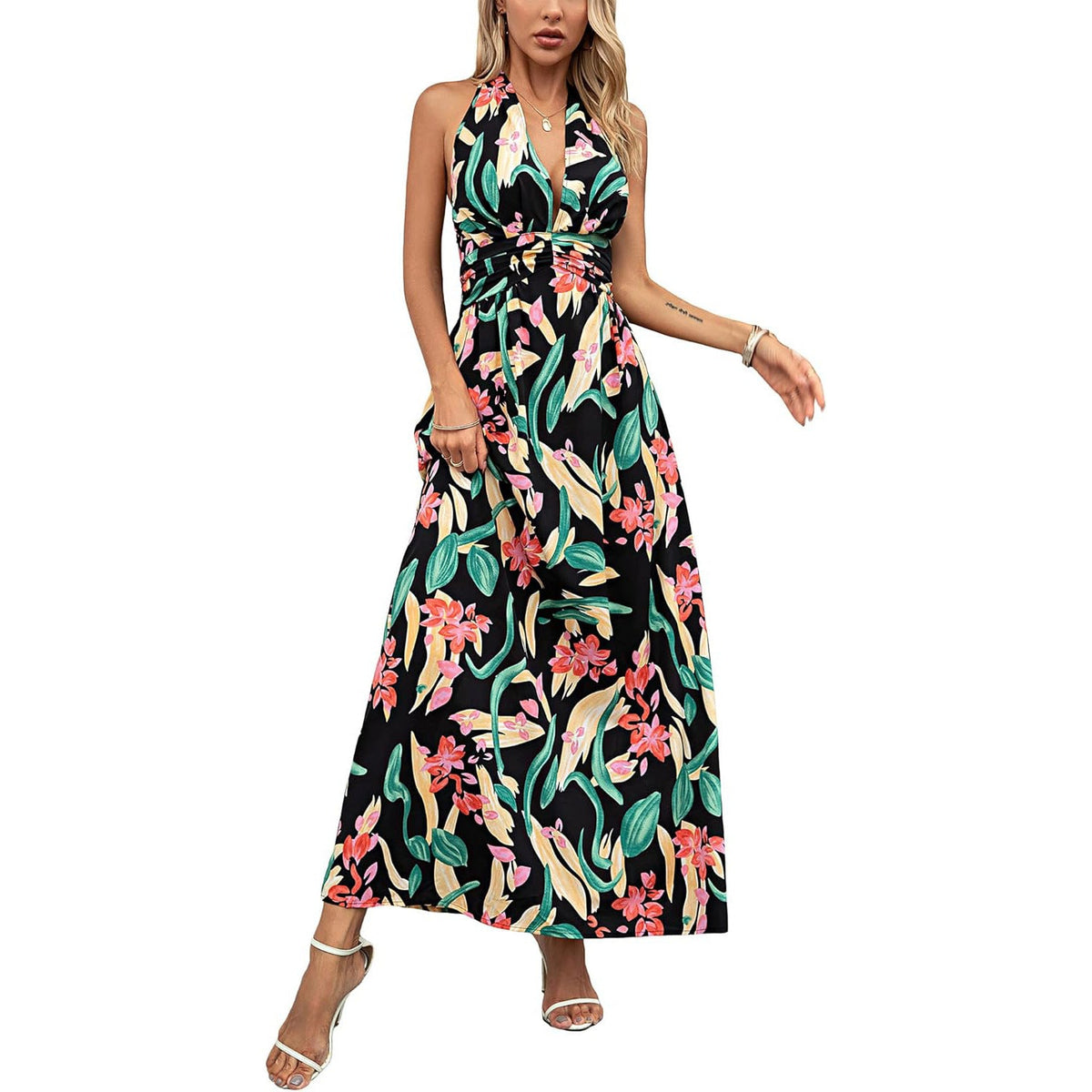 Halterneck Printed Bohemian Dress Vacation Beach Dress