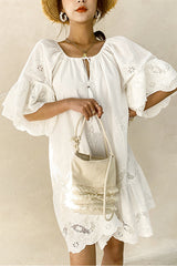 Embroidered Cotton Breathable White Resort Dress
