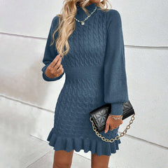Clothing Temperament Twisted Waist Solid Color Dress