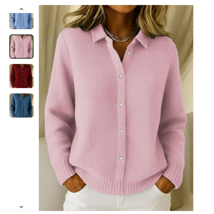 Casual Button Knitted Lapel Sweater For Long Sleeve Knitted Sweaters Tops Jumper
