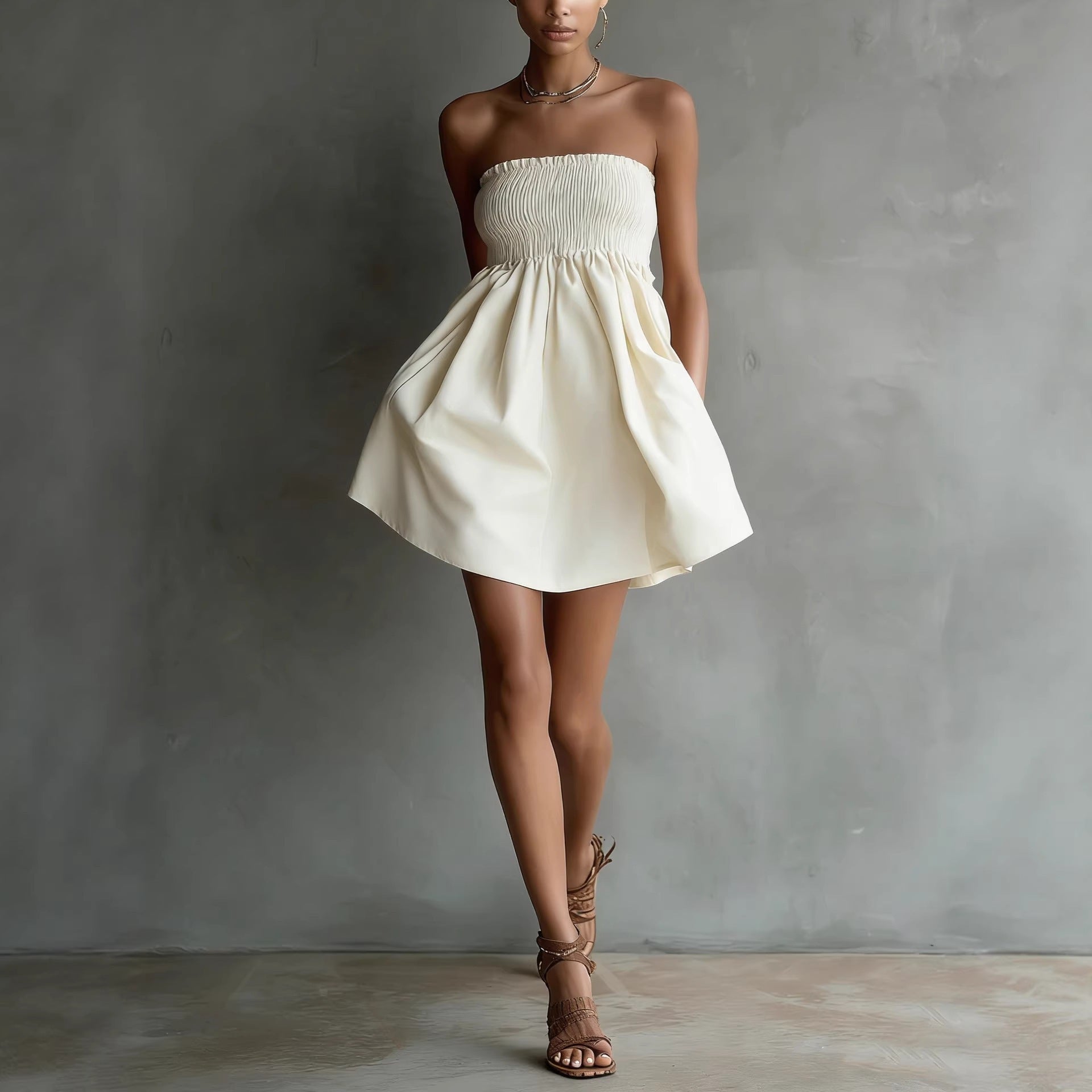 Solid-Colored Strapless Tube Dress