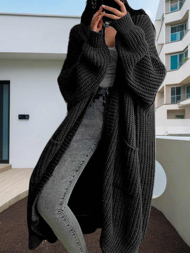 And Lazy Style Long Cardigan Sweater For Women, Loose And Versatile, Long Sleeve Knitted Cardigan.