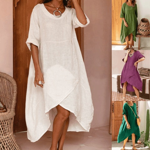 Maxi Dress Neck Pocket Loose Casual Baggy Robe Female Retro Long Dresses