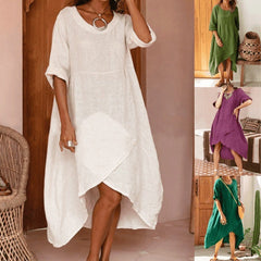 Maxi Dress Neck Pocket Loose Casual Baggy Robe Female Retro Long Dresses