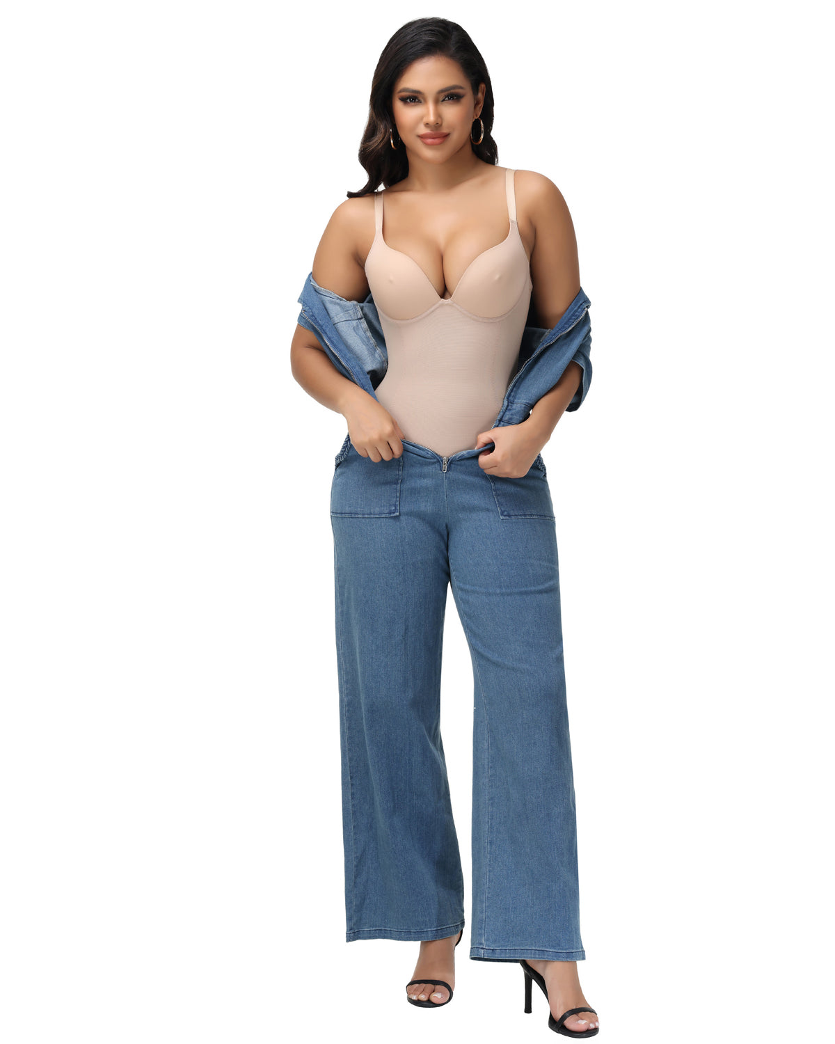 Tummy Control Bodysuit Low Back Built In Nipple Bra Shapewear