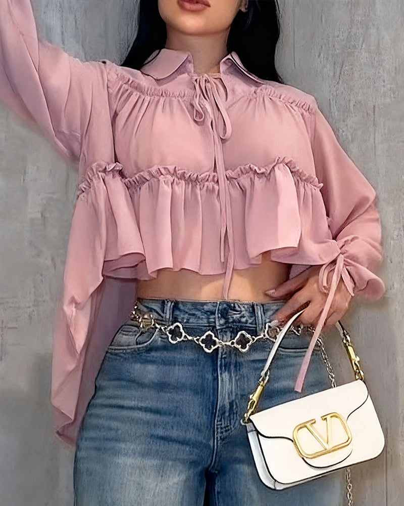Chiffon Ruffle Long Sleeve Shirt