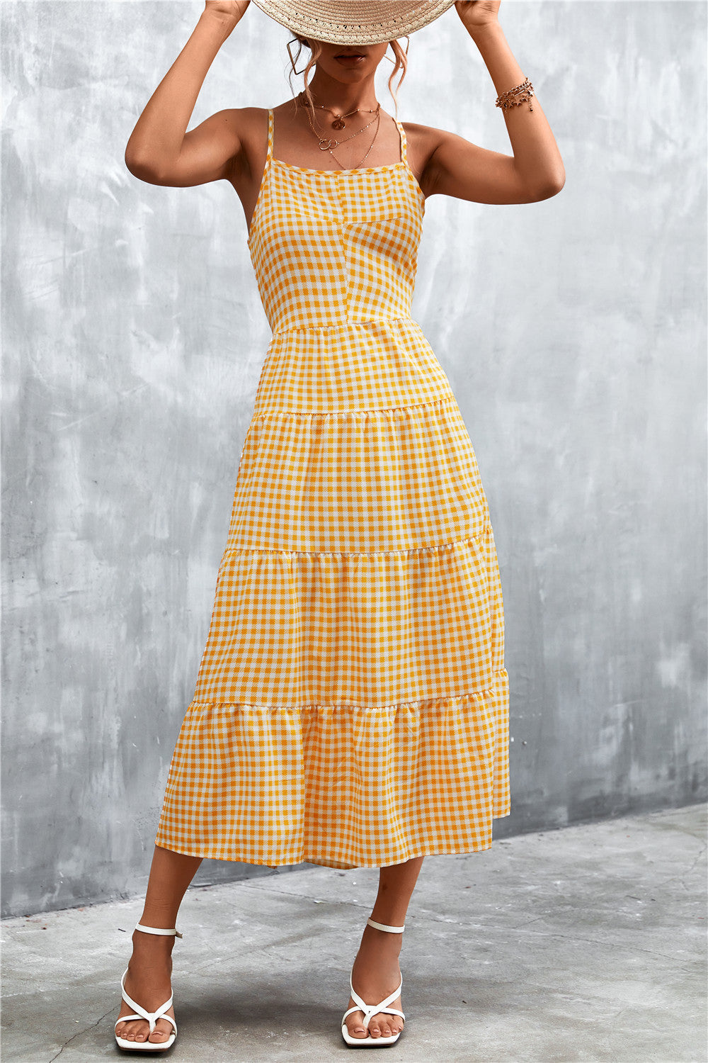 Back Strap Lace-up Midi Dress