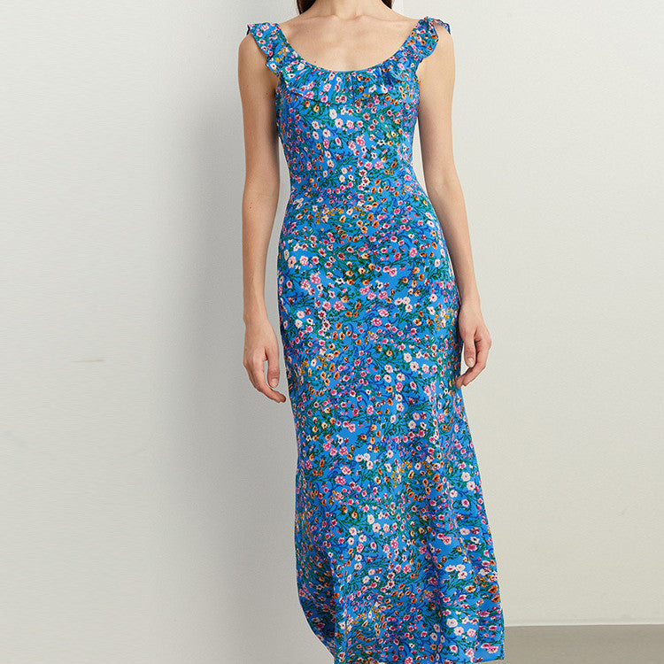 Ladies Holiday Blues Floral Elegant Dress