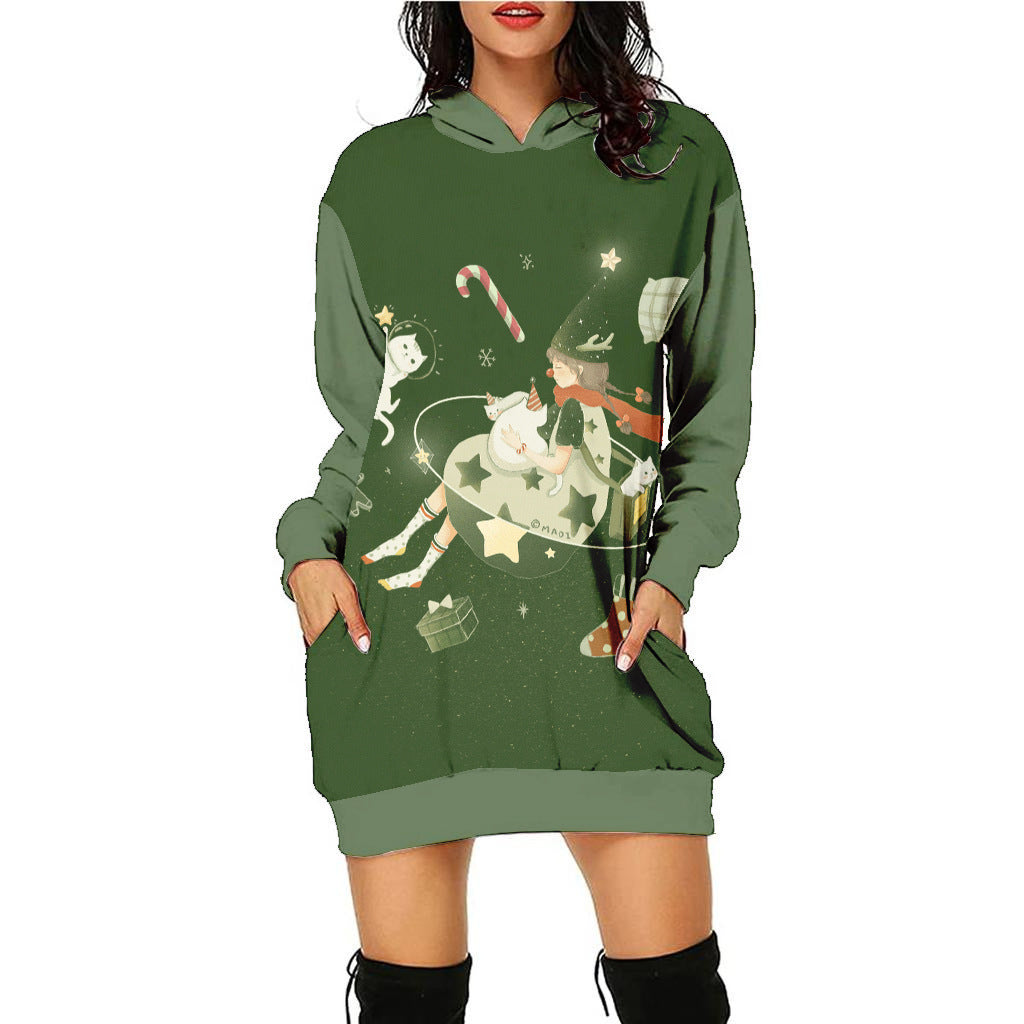 Casual Printing Christmas Holiday Party Sweater Dress