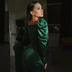 Pleated Slim Fit Slit Long-sleeved Dress