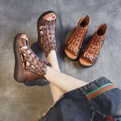 Leather Platform Wedge Heel Sandals For Women