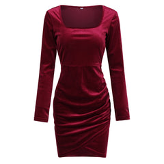 Square Neck Velvet Package Hip Skirt