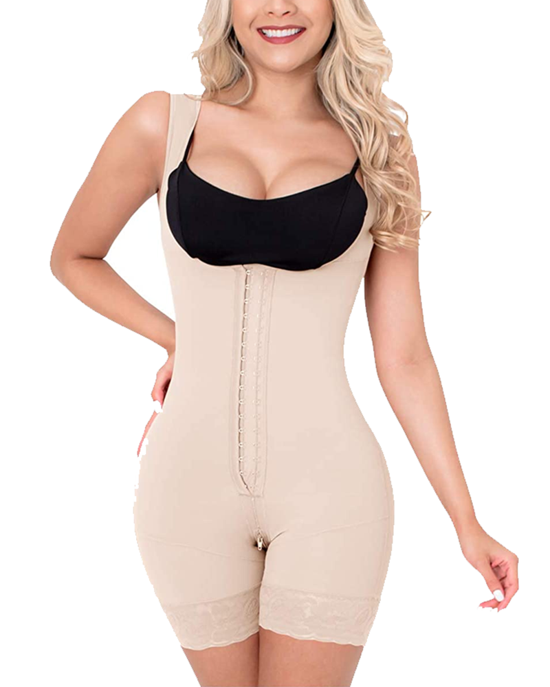 2724 BodyShaper Lace Butt Lifter HOOK AND EYE CLOSURE OPEN BUST Tummy Control Adjustable Wide Shoulder Strap  Shapewear