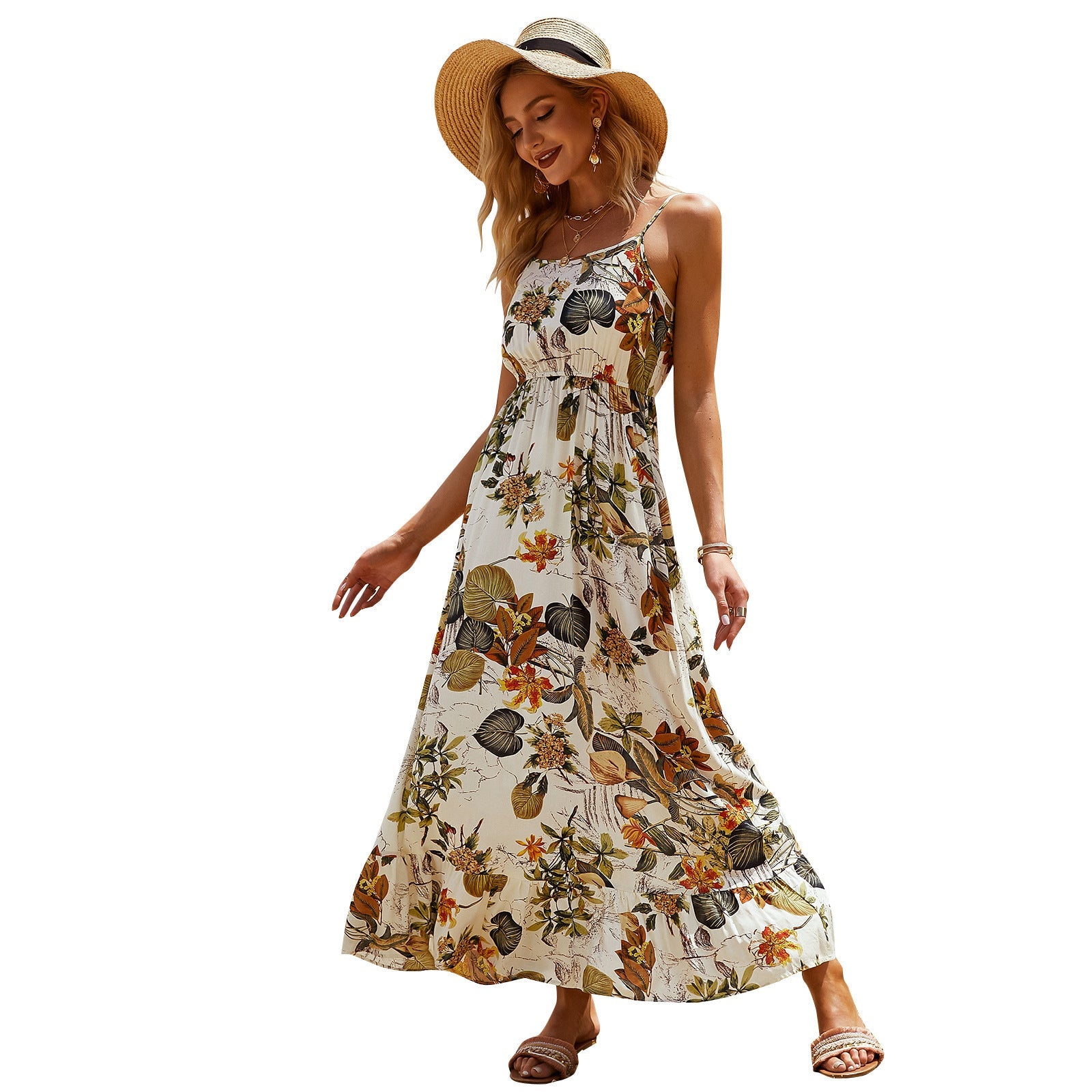 Holiday Style Dress Print Suspender Dress