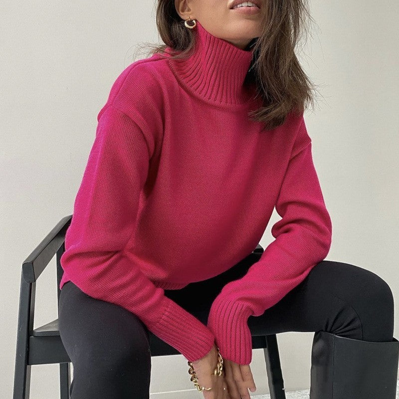High Collar Loose Knitted Top Sweaters Clothing