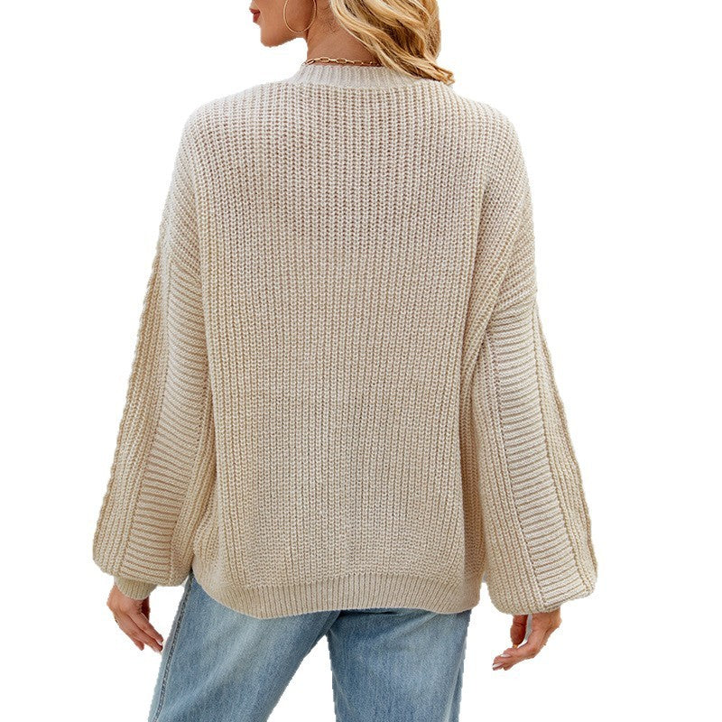 Loose Long-sleeved V-neck Twisted Knitted Sweater Coat