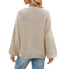 Loose Long-sleeved V-neck Twisted Knitted Sweater Coat