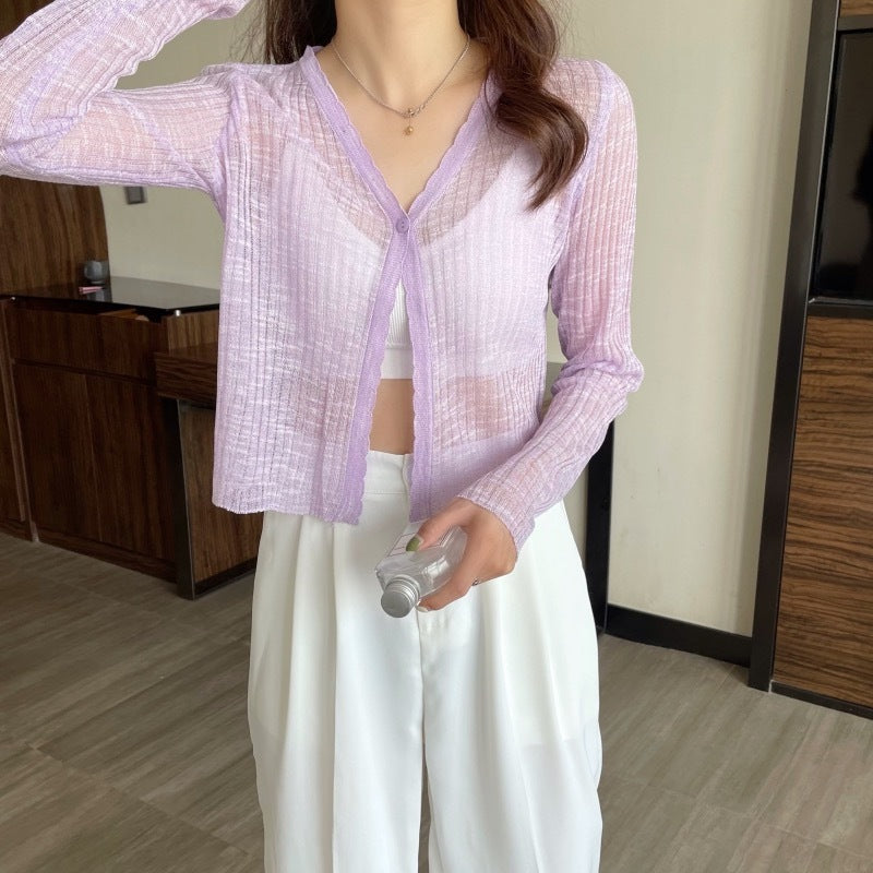 Very Fairy Blouse, Ice Silk Sunscreen Sweater, Small Cardigan, Thin Section, Long-sleeved Blouse Women
