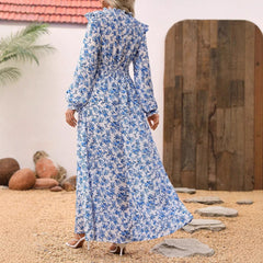 Spring And Long Sleeve Floral Dress