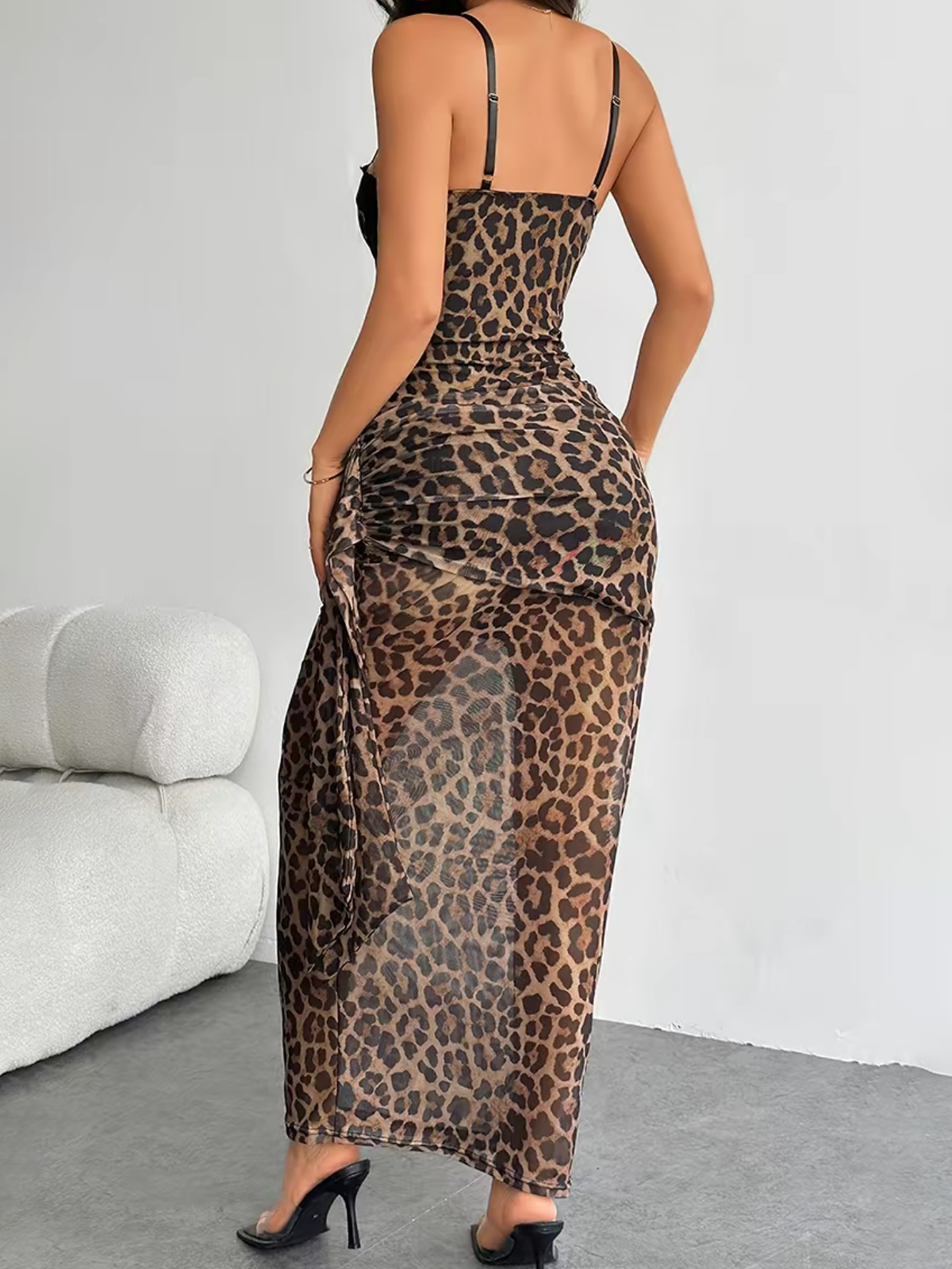 Fitted Lace Trimmed Leopard Print Dress