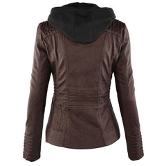 Detachable Hooded Jacket With Pockets Casual Solid Color Zipper Long Sleeve Leather Coat Clothing