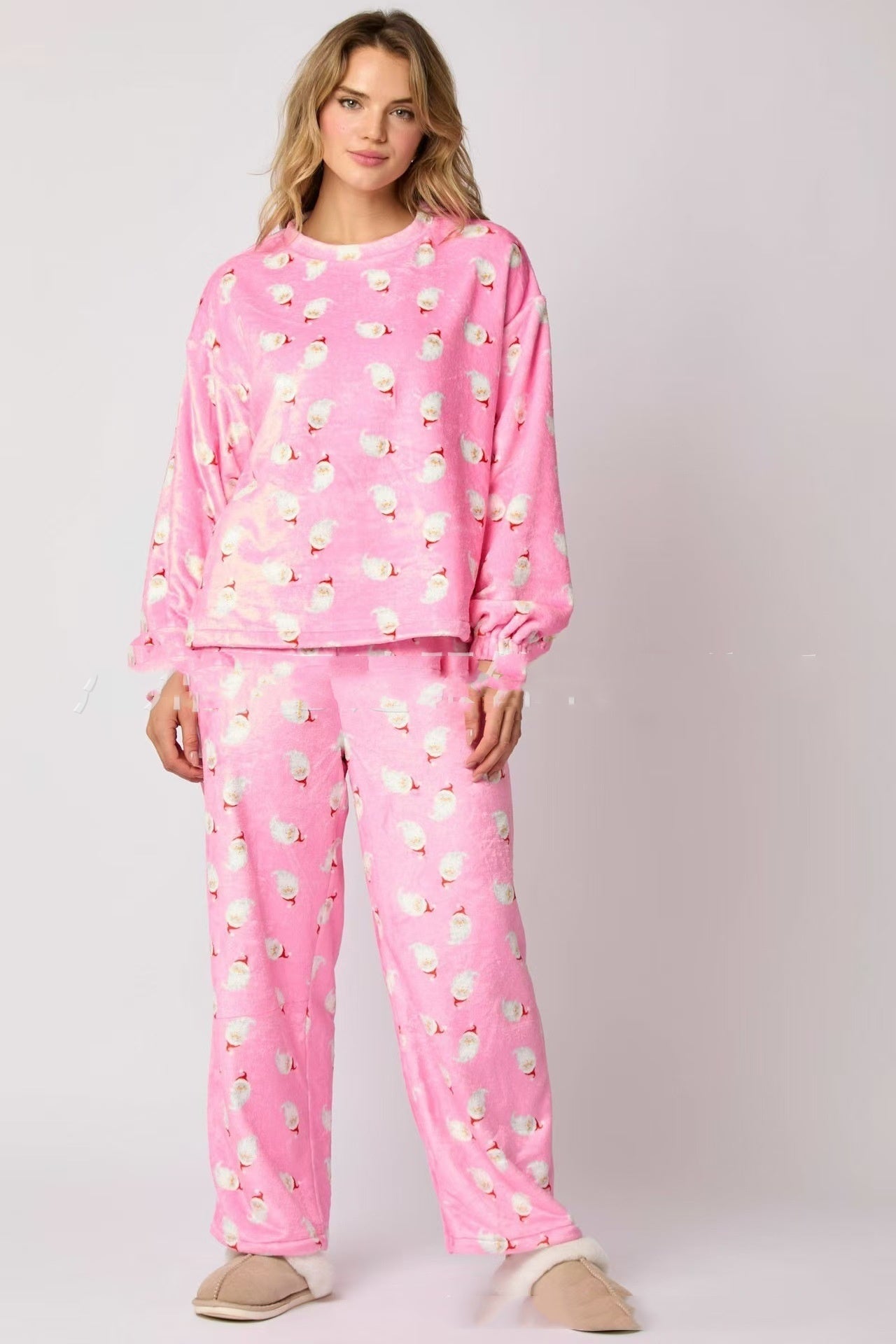 Casual Flannel Pajama Sets For 2 Piece Cute Long Sleeve Matching Lounge Shirts Sets Santa Claus Pajamas Homewear
