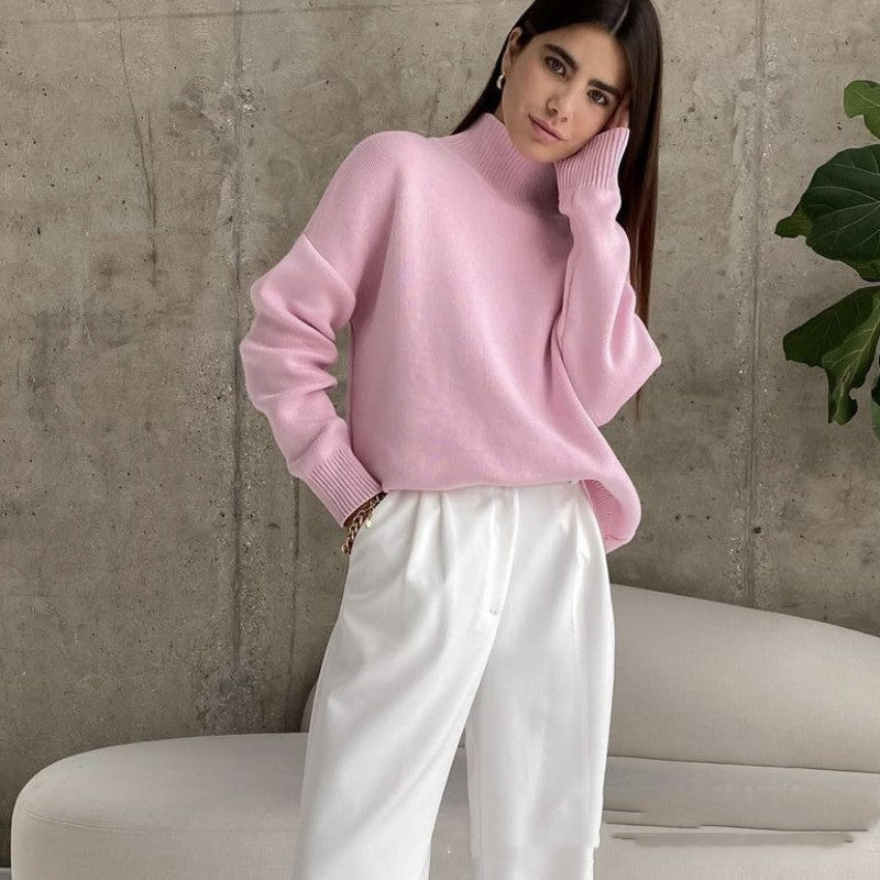 High Collar Loose Knitted Top Sweaters Clothing
