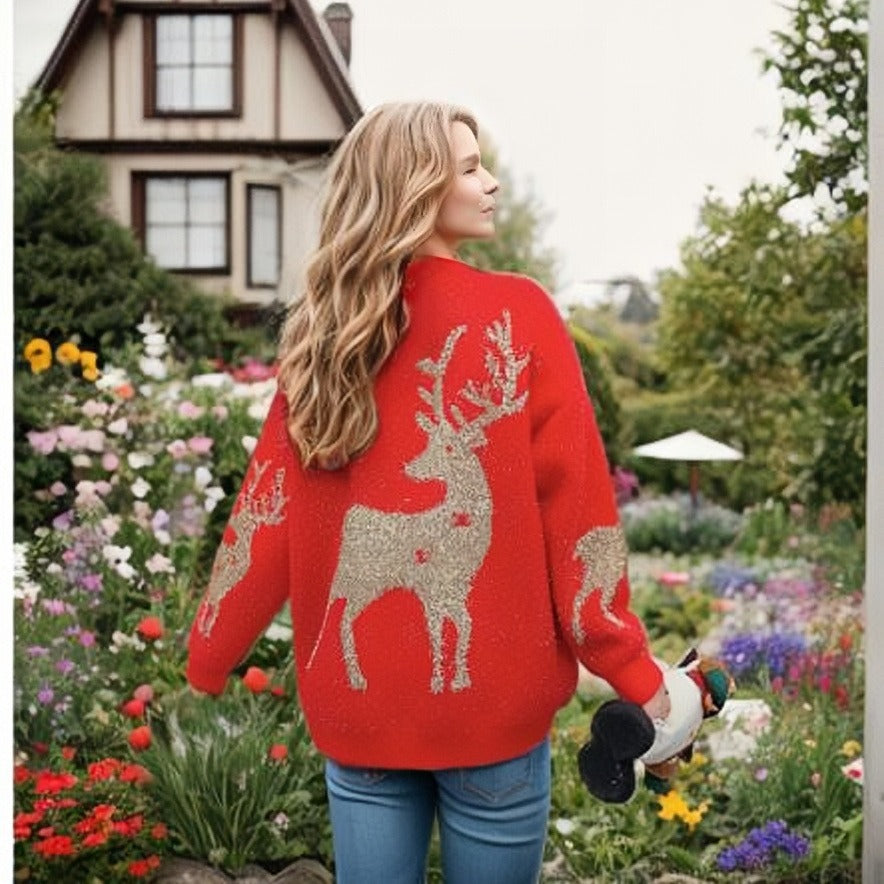 Christmas Sweater Pullover Round Neck Sweater Christmas Elk