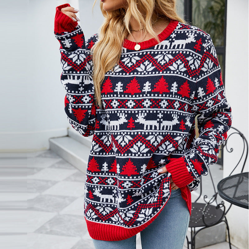 Christmas Deer Sweater Loose Round Neck