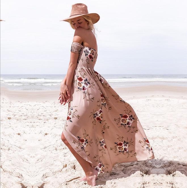Boho style long dress Off shoulder beach dresses