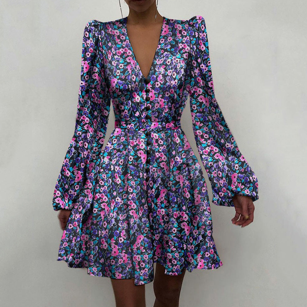 Spring Satin V-Neck Slim Dress â€?Elegant Temperament Style