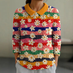 And Doll Collar Knitted Jacquard Fabric French Retro Printed Top